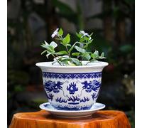 AYCDL Blue & White Floral Porcelain Ceramic Decorative Flower Pot 6.7"/8.2"/9"/11"/13"/15.3" Garden Pots Chinese Asian Design - Round Outdoor/Indoor Ceramic Flower Pots,White-23cmx16cm