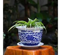 AYCDL Blue & White Floral Porcelain Ceramic Decorative Flower Pot 6.7"/8.2"/9"/11"/13"/15.3" Garden Pots Chinese Asian Design - Round Outdoor/Indoor Ceramic Flower Pots,Blue-28cmx19cm
