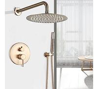 AYCDL Brushed Gold Shower Faucet Wall Mounted Big Rain Shower Head Rainfall Bath Shower Faucet Set with Hand Shower-12 Inch,10 Inch