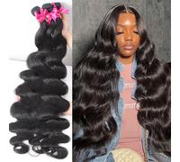 AYCDL Bundles Body Wave Bundle Weave Human Hair Brazilian Bundles Long Raw Hair Extension Wavy and Wet Tissage Hair Weft,Natural Color-REMY HAIR_22 22 22