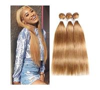 AYCDL Bundles Human Hair Bundles Brazilian Straight Human Hair Weave Bundles Brown Auburn Pre-Colored 8-26 Inch Remy Hair Extensions 3/4 PCS Hair Weft,27 9A Grade Hair-16 18 20 22