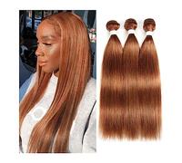 AYCDL Bundles Human Hair Bundles Brazilian Straight Human Hair Weave Bundles Brown Auburn Pre-Colored 8-26 Inch Remy Hair Extensions 3/4 PCS Hair Weft,30 9A Grade Hair-16 18 20 22