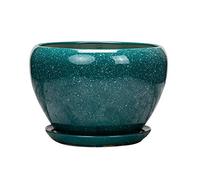 AYCDL Ceramic Modern Glaze Succulent Planter Pot Bright Dark Green with Drainage Hole and Saucer Round Flower Plant Pot,20CM