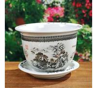 AYCDL Chinese Ceramic Planter Porcelain Flower Pot with Saucer Bonsai Pot Decorative Plant Pot Succulent Planter for Table Centerpiece Home Office Decor,29 * 19CM