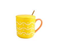 AYCDL Coffee Mugs Mug Creative Personality Ceramic Cup With Lid Spoon Simple Coffee Cup Family Living Room Tea Cup for School Office Study Mug Set,Yellow