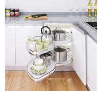 AYCDL Corner Cabinet Pullout Organizer with Twin Shelf Carousel Soft Close 2 Tiers Swing Tray Fits 800mm 900mm Cabinets,White-Open Left