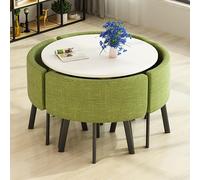 AYCDL Cotton Linen Round Dining Table Set for 4 Modern Kitchen Chair & Table Combo Stylish Office Negotiation Furniture for Balcony & Living Room Decor.,Yellow-green-white-80x80x70cm