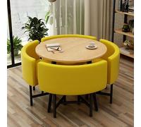 AYCDL Cotton Linen Round Dining Table Set for 4 Modern Kitchen Chair & Table Combo Stylish Office Negotiation Furniture for Balcony & Living Room Decor.,Yellow-80x80x70cm