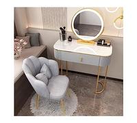AYCDL Dressing Table, Modern Vanity Table Set with 3 Color Dimmable Mirror and Padded Stool, Vanity Table with Large Capacity 2 Storage Drawers, for Bedroom,Grey and White Gold-60cm