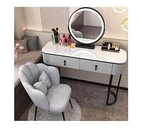 AYCDL Dressing Table, Modern Vanity Table Set with 3 Color Dimmable Mirror and Padded Stool, Vanity Table with Large Capacity 2 Storage Drawers, for Bedroom,Grey and White Black-100cm