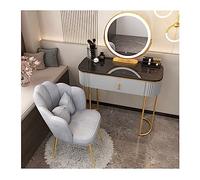 AYCDL Dressing Table, Modern Vanity Table Set with 3 Color Dimmable Mirror and Padded Stool, Vanity Table with Large Capacity 2 Storage Drawers, for Bedroom,Grey and Black Gold-80cm