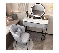 AYCDL Dressing Table, Modern Vanity Table Set with 3 Color Dimmable Mirror and Padded Stool, Vanity Table with Large Capacity 2 Storage Drawers, for Bedroom,Grey and White Black-80cm