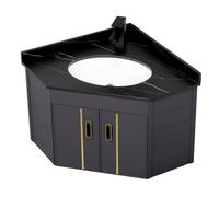 AYCDL Floating Corner Bathroom Vanity Cabinet Set with Sink and Storage, Modern Wall Mounted Bathroom Vanity with Hot & Cold Faucet Combo for Small Spaces,Black-Cabinet style