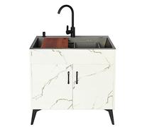 AYCDL Free Standing Sink with Cabinet and Pull Out Faucet Commercial Grade Utility Sink for Laundry Room Garden Restaurant Includes Soap Dispenser and Spaci,Round Faucet-75x45x78cm