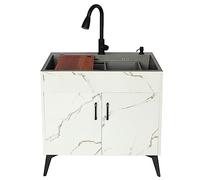 AYCDL Free Standing Sink with Cabinet and Pull Out Faucet Commercial Grade Utility Sink for Laundry Room Garden Restaurant Includes Soap Dispenser and Spaci,Pull Faucet-68x45x78cm