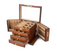 AYCDL Jewellery Box Jewelry Organizer Multi-layer Jewelry Box Wooden Makeup Organizer Large Jewelry Organizer With Mirror And Lock Jewellery Storage Case for Earring Necklace Rings ,A-28 * 19 * 20cm