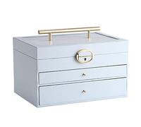 AYCDL Jewellery Box Storage Box Travel Jewelry Boxes Pu Jewelry Case with 2 Drawers Mirrored Jewelries Necklaces Earrings Rings Craft Containers for O,