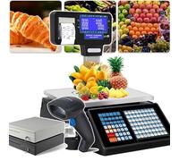 AYCDL Label Printing Scales + Scanner + Cash Box, 30Kg/66Lbs Commercial Digital Price Computing Scale, with Thermal Label Printer + Dual-Sided Display LCD Screen
