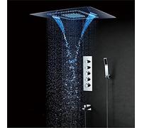 AYCDL Led Thermostatic Shower Faucet Set, 304 Stainless Steel 60X80Cm Shower Head, Waterfall Rainfall Misty, 3-Function Bathroom Shower Mixer Set Chrome,Phone Control