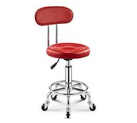 AYCDL PU Leather Round Rolling Stool with Foot Rest with Back,Height Adjustable Swivel Drafting Work SPA Task Chair with Wheels,Chrome，red
