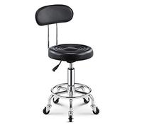 AYCDL PU Leather Round Rolling Stool with Foot Rest with Back,Height Adjustable Swivel Drafting Work SPA Task Chair with Wheels,Black
