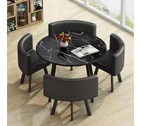 AYCDL Round Dining Table Set with 4 Chairs Wood Conference Table for Office & Small Spaces Versatile Dining Room & Patio Furniture Stylish & Functional Tabl,Round Blacka-80cm/31.5