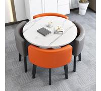 AYCDL Round Dining Table Set with 4 Leatherette Chairs Ideal for Office Conference Rooms Kitchen or Coffee Areas Stylish and Functional Furniture Combinatio,Rund-grau-orange