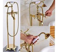 AYCDL Shower System, Gold Floor Mounted Tub Sink Faucet Dual Handle Bathroom Bath Shower Set Freestanding Bathtub Mixer Tap with Handshower