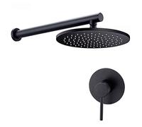 AYCDL Solid Brass Black Bath Shower Set Bathroom Shower Arm 8-12 Inch Round Rain Shower Head One Way Mixer Set, Wall Mounted Luxury Shower Set,12 Inch,8 inch,size_name-12 Inch