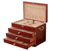 AYCDL Solid Wooden Jewelry Box, Large Space Multi-Function Storage Case With Hanging Rack, Compartments Tray And 3 Drawers For Women, Rustic Style Jewelry Organizer B,，