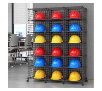 AYCDL Stackable Safety Helmet Storage Boxes,Large Adjustable Hard Hat Placement Organizer Rack with Wheels,Construction Sites/Workshop/Retail Store Helmet Display She,18 Grids