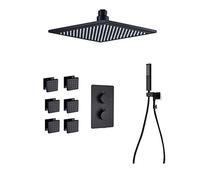 AYCDL Thermostatic Rain Black Rain Mixer Shower Combo Set Ceiling Mounted Bathroom Shower Faucet Set with Shower Head, Handheld Shower, Body Jets, Embedded Box,16 Inc,size_name-8 Inches