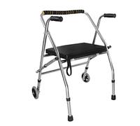 AYCDL Walking Aid, Stainless Steel Folding Four Legs Old Man Walker Belt Wheel Elderly Disabled People Aid,Black Walking Frame