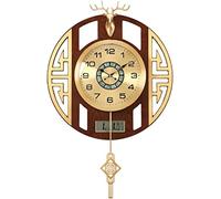 AYCDL Wall Clock Art Large Wall Clock Metal Wall Clock With Date,Month,Day Of Week Silent Non-Ticking Battery Operated Clock With Pendulum Creative Deer Decor Wall Decor Clock,D-B