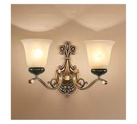 AYCDL Wall Lamps Sconces Compatible with Living Room Copper Background Retro Bedroom Study Hallway Wall Light Wall-Mounted E27 Holder with Glass Lampshade Indoor,One,One Color-Double head