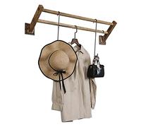 AYCDL Wall mounted clothes rail, solid wood clothes rail, vintage heavy duty wooden clothes rack, clothes rack with storage compartment,A-80cm