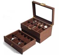 AYCDL Watch Box 2-Tier Watch Display Case Solid Wood Watch Box Organizer With Large Glass Lid, Removable Watch Pillows, Velvet Lining, Jewelry Box, Rustic Walnut,20-S,20-slot ,20