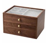 AYCDL Wooden Jewelry Box 3 Drawers Vintage Jewelry Organizer With Clear Lid Rustic Wood Jewelry Holder Jewelry Case For Rings Bracelets Brooches Jewelry Storage,C,，