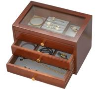 AYCDL Wooden Jewelry Box For Women Classical Jewelry Organizer Storage Case With Glass Lid Drawers Necklace Ring Earring Watch Bracelets Storage, Rustic Style,Brown-3,，