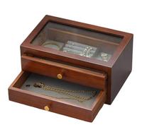 AYCDL Wooden Jewelry Box For Women Classical Jewelry Organizer Storage Case With Glass Lid Drawers Necklace Ring Earring Watch Bracelets Storage, Rustic Style,Brown-2,，