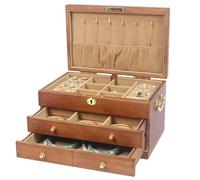 AYCDL Wooden Jewelry Box With Lock & Key, 3-Layer Jewelry Storage Organizer, 2 Drawers, Velvet Lining, Necklace Ring Earring Storage, Lockable Case,，