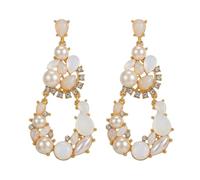AYCJOY Unique Baroque Pearl Drop Earrings for Women, Elegant Gold Tone Opal Rhinestone Chandelier Statement Paved Earrings, Bridal Wedding Prom Dangle Earrings, Luxury Jewelry Gift for Women, L, Zinc