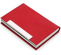 AYCLIF Professional PU Leather Metal Business Card Holder, Red