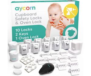 AYCORN® Magnetic Safety Cupboard Locks [10x] & Oven Lock [1x] for Children [Includes 2X Keys] Child & Baby Safety Proofing for Kitchen, Cabinets and Drawers, 30 Second Install