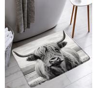 AYDSMYD Highland Cow Bath Mat Grey Rustic Western Bull Cow Portrait Primitive Farm Farmhouse Animal Bathroom Bathtub Floor Rugs Doormat Toilet Decor,18 x 30 in