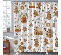 AYDSMYD Merry Christmas Shower Curtain Cute Gingerbread Man House Snowflake Xmas Tree Winter Holiday Fabric Bathroom Decor Set Include Hooks,70" WX70 H