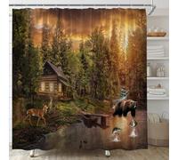 AYDSMYD Rustic Bear Shower Curtain Cabin Lodge Hunting Deer Lake Forest Fishing Wild Animals Country Farmhouse Home Fabric Bathroom Decor Set Include Hooks,70" WX70 H