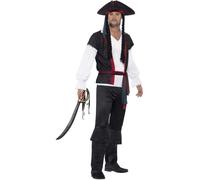 Smiffys Aye Aye Pirate Captain Costume, Black, S - Size 34-36