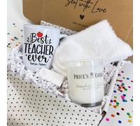 Aye Do Gifts Personalised Best Teacher Ever Mug, Candle & Socks Gift Hamper in White Aye Do Gifts White