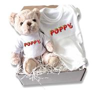 Aye Do Gifts Personalised Strawberry Name Baby Gift Hamper - Teddy & Baby Vest in White | Size: 6-12 m Aye Do Gifts White 6-12 m